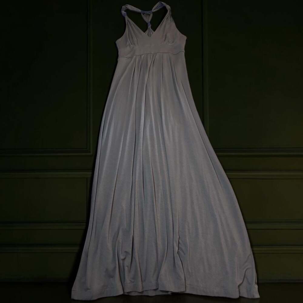 Banana Republic Grey Navy Blue Stretch Knit Halter Maxi Dress - Picture 2 of 7